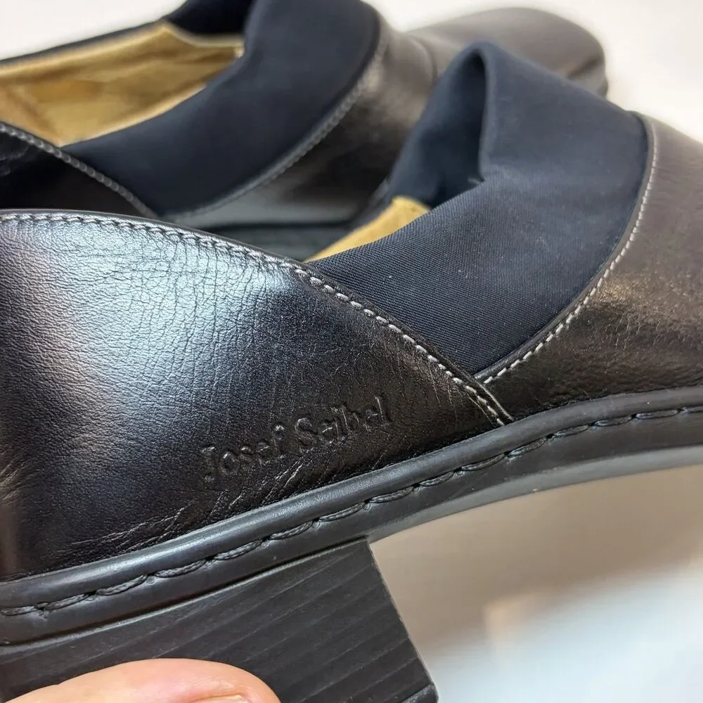 Josef Seibel Women’s Size 41 US 10.5 Black Leather Slip On Comfort Loafer Heels